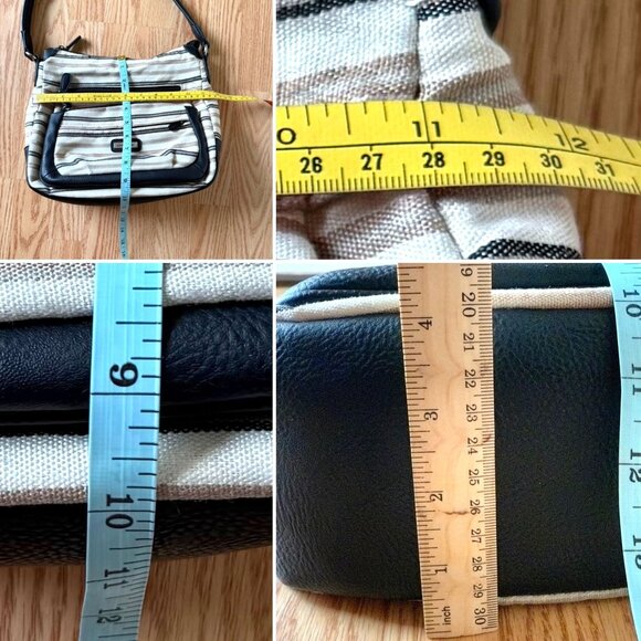 Alfred Dunner Shoulder Bag Beige Brown Striped Organizer Style Purse Pockets - Picture 10 of 11